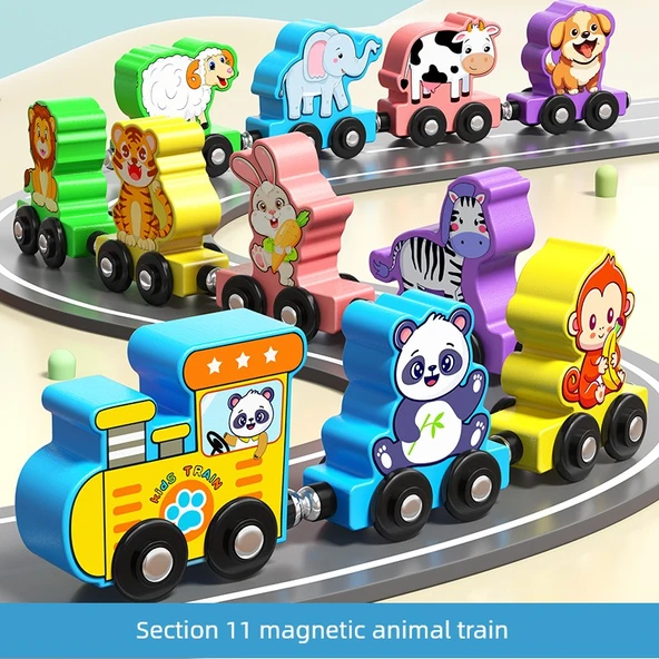 Ahşap Manyetik Tren Seti - 11 Parça Hayvan Treni