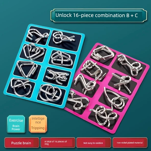 Konsantrasyon Eğitimi Oyuncakları - Luban Kilidi [16 Parça Set] B + C