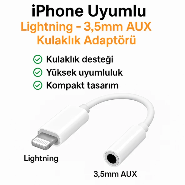 iPhone Lightning - 3.5mm AUX Kulaklık Dönüştürücü Adaptör
