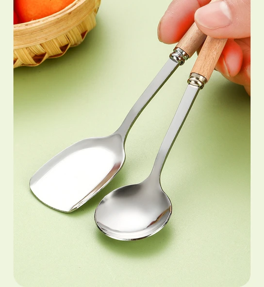 DIY Mini Paslanmaz Çelik Çocuklar İçin Kürek Sofra Takımı - Yuvarlak Kaşık - 12
