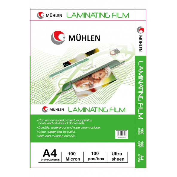Mühlen Laminasyon Makinesi Filmi 100 Mc A4 1 Paket 100 Adet