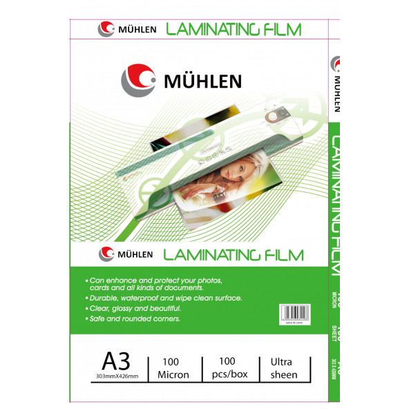 Mühlen Laminasyon Makinesi Filmi 100 Mc A3 1 Paket 100 Adet