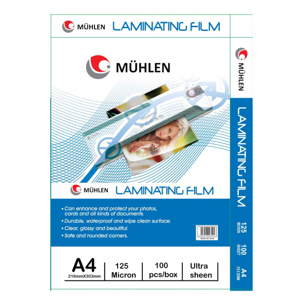 Mühlen Laminasyon Makinesi Filmi 125 Mc A4 1 Paket 100 Adet