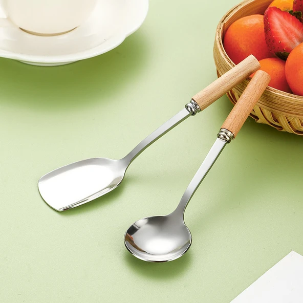 DIY Mini Paslanmaz Çelik Çocuklar İçin Kürek Sofra Takımı - Yuvarlak Kaşık - 4
