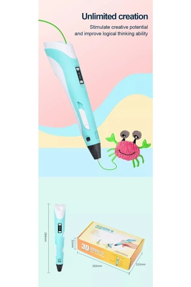 ONREZ 3d Pen 3 Boyutlu Yazıcı Kalem X 3 Metre Filament 3d Printing Pen - 4