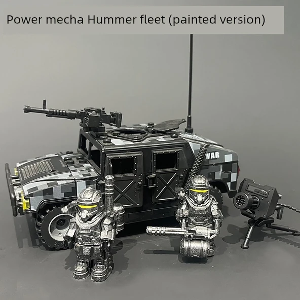 Lego Uyumlu Güç Mecha Yapı Blokları Seti - Savaş Hasarı Boyama Versiyonu - Güç Mecha Hummer Filosu/2 Kişilik Çocuk + Dönme Gatling