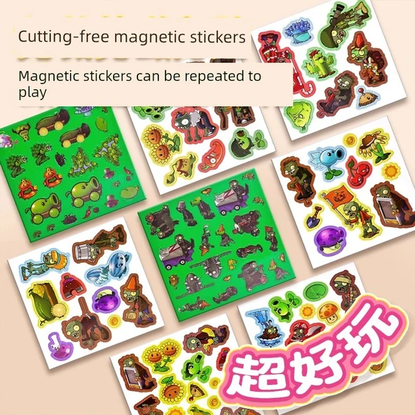 Bitkiler ve Zombiler Magnetik Çıkartmalı Sessiz Kitap - Magnetik 4 Paket - Hibrit Versiyon + Temiz Gölet + Bulutlu Avlu + Gizemli Mısır - 5