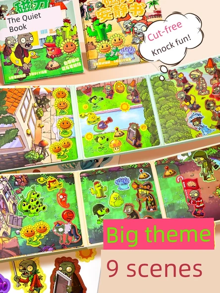 Bitkiler ve Zombiler Magnetik Çıkartmalı Sessiz Kitap - Yönetici Tavsiyesi - Tam Set 6 - Gölet + Villa + Avlu + Buzul + Mısır + Hibrit Versiyon - 7
