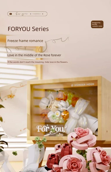 Ay Işığı Kulübü Yapı Blokları Buket Fotoğraf Çerçevesi DIY Oyuncak Hediyesi - Yıldız Dilek Parmak Yüzük Kutusu Romantik Yazı - Resim 9