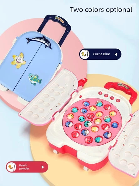 Müzikli Işıklar ile Manyetik Balık Avlama Oyuncağı - Manyetik Mavi 34 Balık Pil (Model 2) - 6