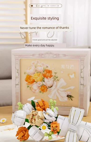 Ay Işığı Kulübü Yapı Blokları Buket Fotoğraf Çerçevesi DIY Oyuncak Hediyesi - Yıldız Dilek Parmak Yüzük Kutusu Romantik Yazı - Resim 11