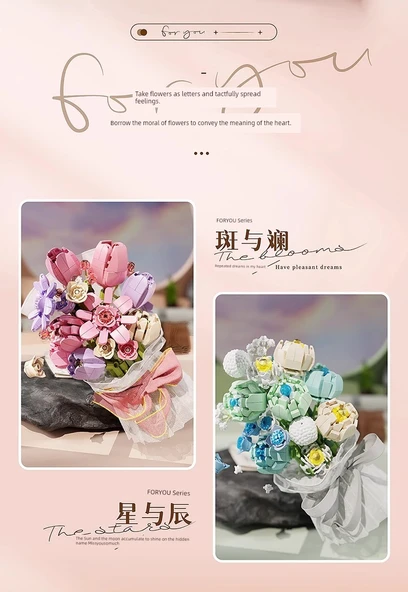 Ay Işığı Kulübü Yapı Blokları Buket Fotoğraf Çerçevesi DIY Oyuncak Hediyesi - Yıldız Dilek Parmak Yüzük Kutusu Romantik Yazı - Resim 7