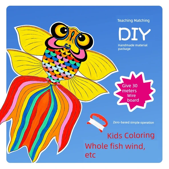 DIY Bambudan Roket Uçurtma Kiti - 60m İp, 6 Renk Pigment Kalem - 80x42cm - 2