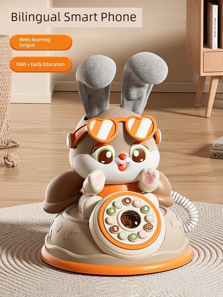 Müzikli Bebek Telefonu - Tekrar Öğrenme Dili Sevimli Tavşan Telefonu - Şarjlı Versiyon + Üçü Bir Arada Elektrikli Oyuncak - 2