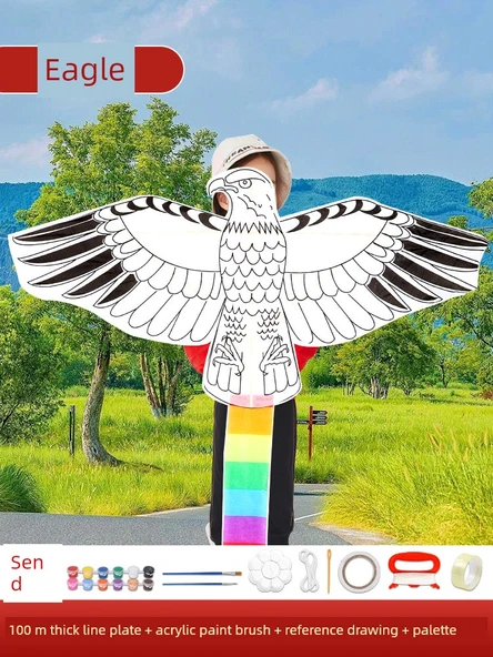 DIY Bambudan Kartal Uçurtma Kiti - 100m İp, 12 Renk Pigment Kalem