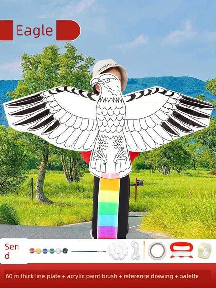 DIY Bambudan Kartal Uçurtma Kiti - 60m İp, 6 Renk Pigment Kalem - 40x80cm