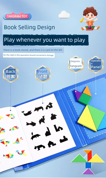 Manyetik Tangram Bulmaca - Pembe Tangram + 96 Soru + Genişletme Soru Kitabı - 10