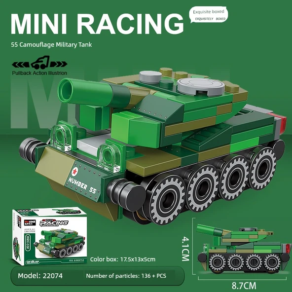 Diku Mini İnerji Kaydırma Araç Oyuncak Araba - 55 Kamuflaj Askeri Tank