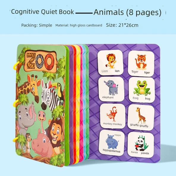 Montessori Sessiz Kitap - Ordu Yeşili (Hayvanlar) - 8 Sayfa
