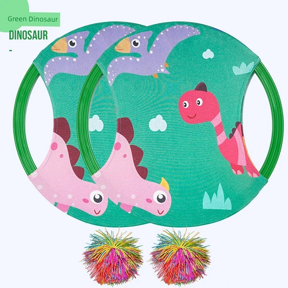Zıplayan Çember Top Oyuncakları - Yeşil Dinozor (2 raket 2 top) - 1-8 yaş