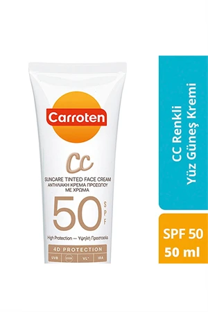 Carroten CC SPF 50 Renkli Yüz Güneş Kremi – Yüksek Koruma ve Cilt Tonu Eşitleyici, 50 ml
