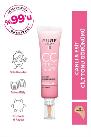 Pure Beauty Canlı ve Eşit CC Krem Spf50 Pa+++ Natural 30 ml ürün görseli 1