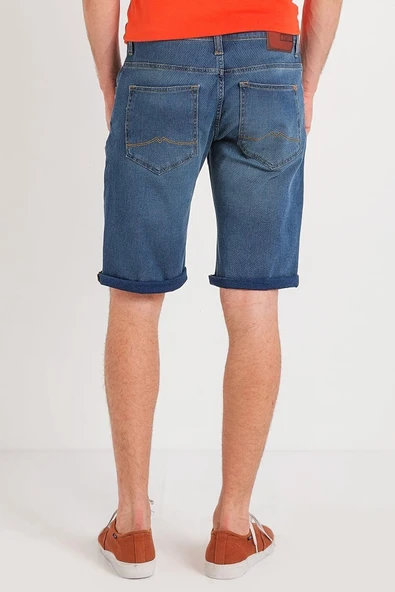 Slim Fit Esnek Rahat Kumaş Mavi Kısa Kot Şort - 3