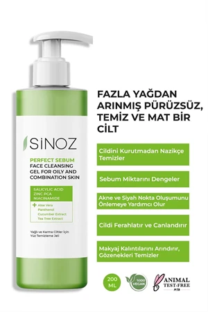 Sinoz Yağlı ve Karma Ciltler Yüz Temizleme Jeli 200 ml Yağ Emici Mendil Hediyeli - 2