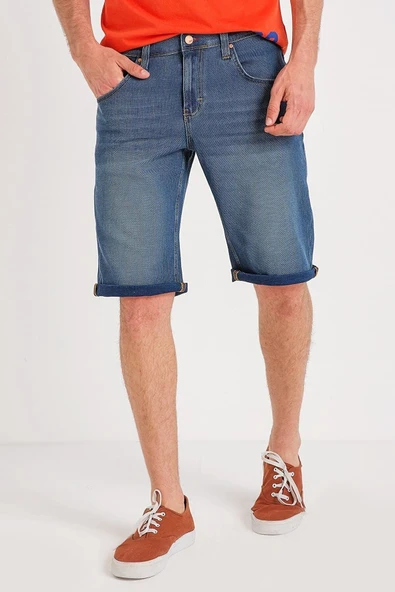Slim Fit Esnek Rahat Kumaş Mavi Kısa Kot Şort - 4