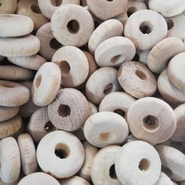 Ara Boncuk Yassı Ahşap Boncuk 14 Mm Ham