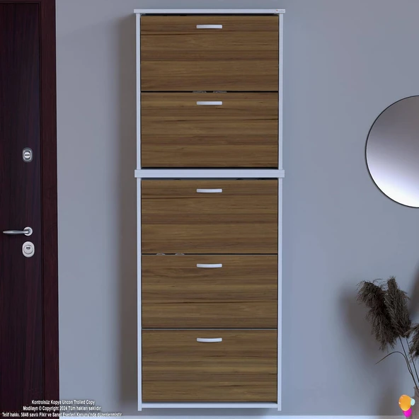 Modilayn VERVE Asma Kapı Önü 72x194x 26 cm’ lik 5 Düşer Kapak 10 Göz Bölmeli Ayakkabılık - Resim 3