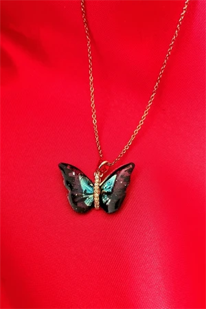 Kadın Çelik Kelebekli Parıltılı Zarif Şefaf Kolye Küpe Set - 2