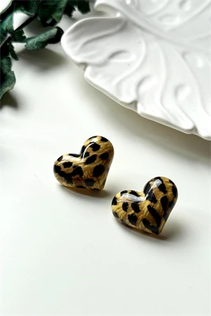 Kadın Leopar Desenli Kalpli Zarif Küpe