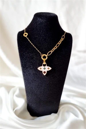 Beyaz Desenli Şık Model Çelik Kolye - 2