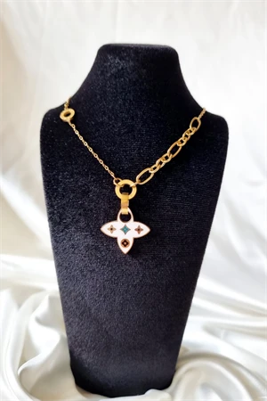 Beyaz Desenli Şık Model Çelik Kolye - 3