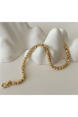 Minimal Dorika Boncuklu Modern Trend Gold Çelik Bileklik