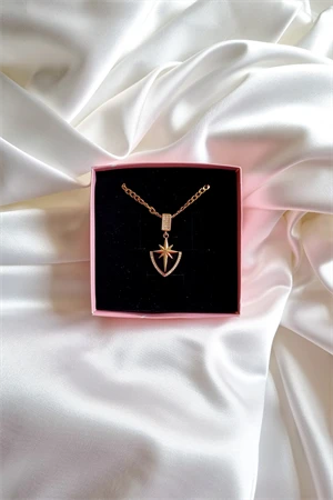 Taşlı Kutup Yıldızı Şık Model Çelik Kolye - 2