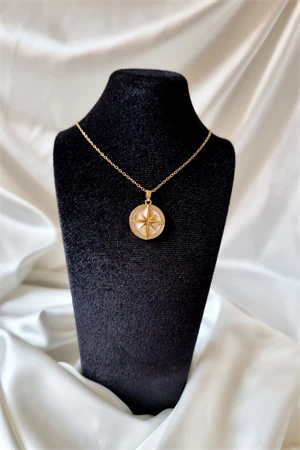 Sedef Detay Taşlı Kadın Kutup Yıldızı Moda Yeni Sezon Trend Şık Çelik Kolye - 2