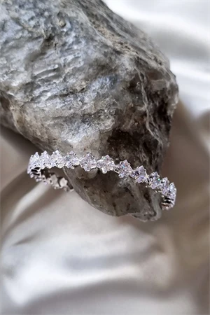 Üçgen Pırlanta Kesim Gümüş Kadın Bileklik - 2