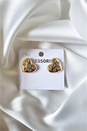 Moda Şık Tasarım Taşlı Kalp Küpe