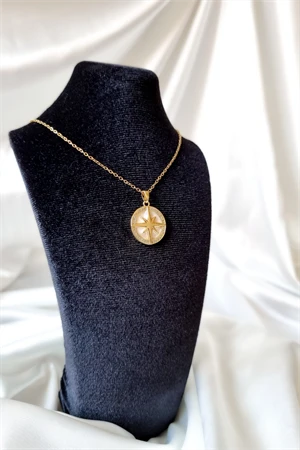 Sedef Detay Taşlı Kadın Kutup Yıldızı Moda Yeni Sezon Trend Şık Çelik Kolye - 3