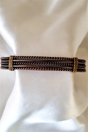 El Yapımı Hasır Model Unisex Şık Tasarım Kalın Saf Bakır Bilezik Bakır Takı Romatizma Bilekliği - Resim 2