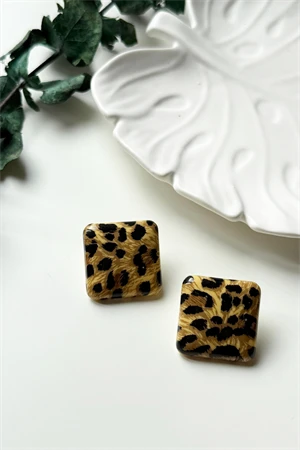 Kadın Leopar Desenli Üçgen Zarif Küpe