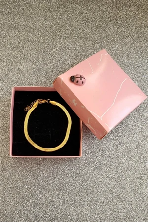 İtalyan Yassı Zincir 316l Çelik Gold Renk Bileklik ürün görseli