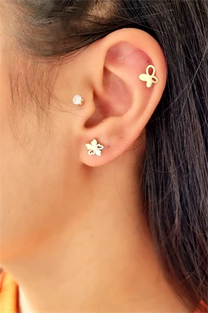 3'lü Kelebek Çiçek Tektaş Küpe Set - 3