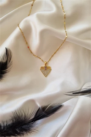 Kadın Zirkon Taşlı Seranay Model 2 li Kolye Gold - 2