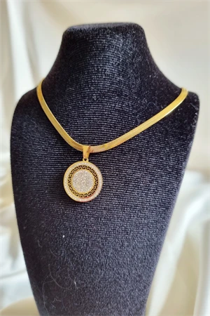 Zirkon Taşlı Madalyon Model Şık Çelik Kolye - 3