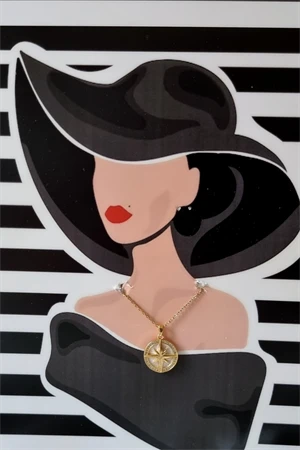 Sedef Detay Taşlı Kadın Kutup Yıldızı Moda Yeni Sezon Trend Şık Çelik Kolye