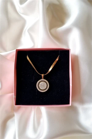 Zirkon Taşlı Madalyon Model Şık Çelik Kolye - 2