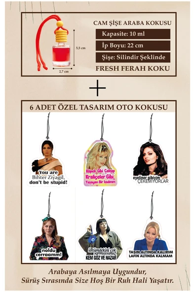 ByMeyla ATARLI KADINLAR 6 ADET ÖZEL TASARIM (CAM ŞİŞE FRESH ESANS ) OTO KOKUSU VE AKSESUARI